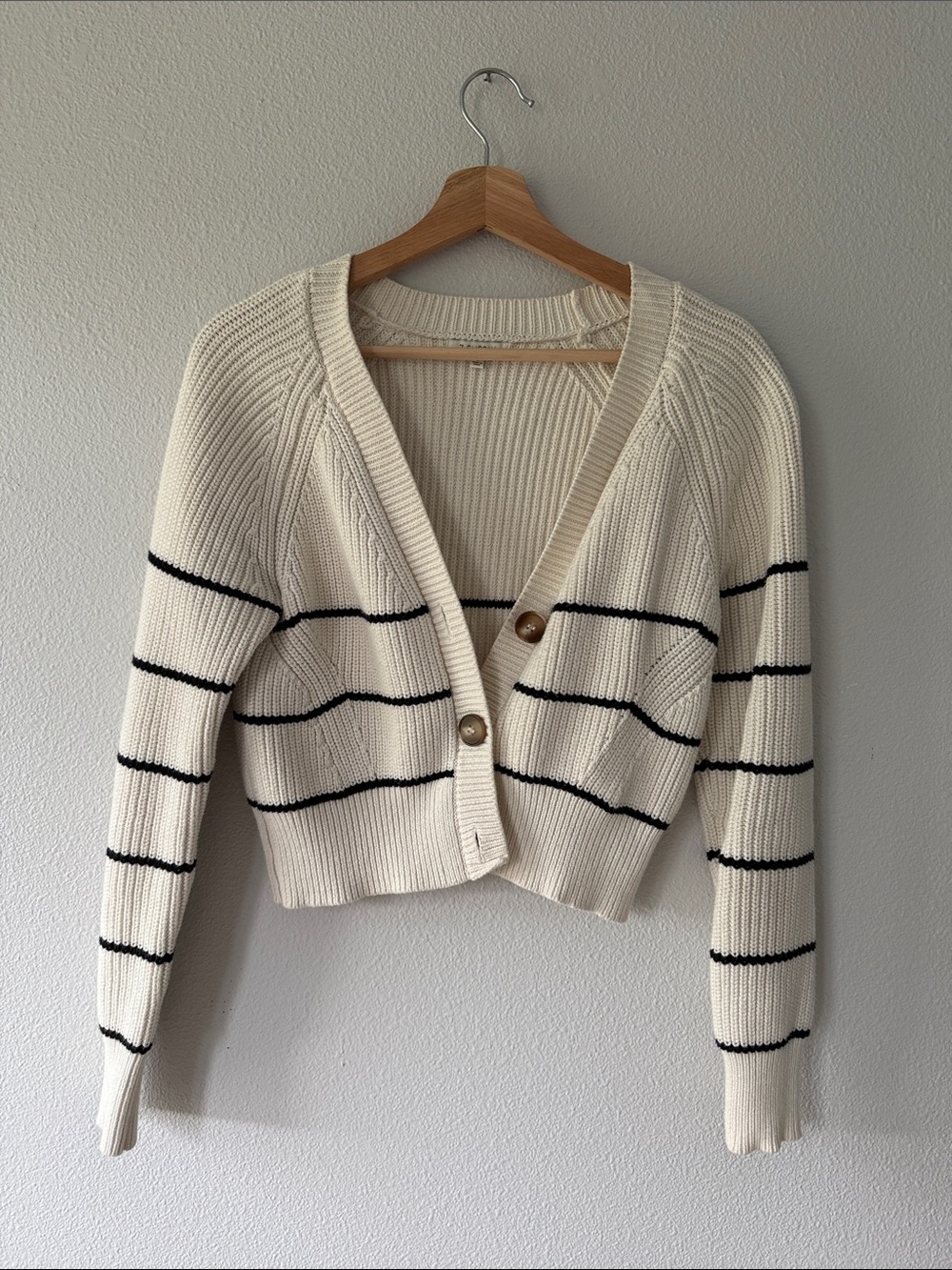 Z Supply Cream Cropped Cardigan with Black Stripes